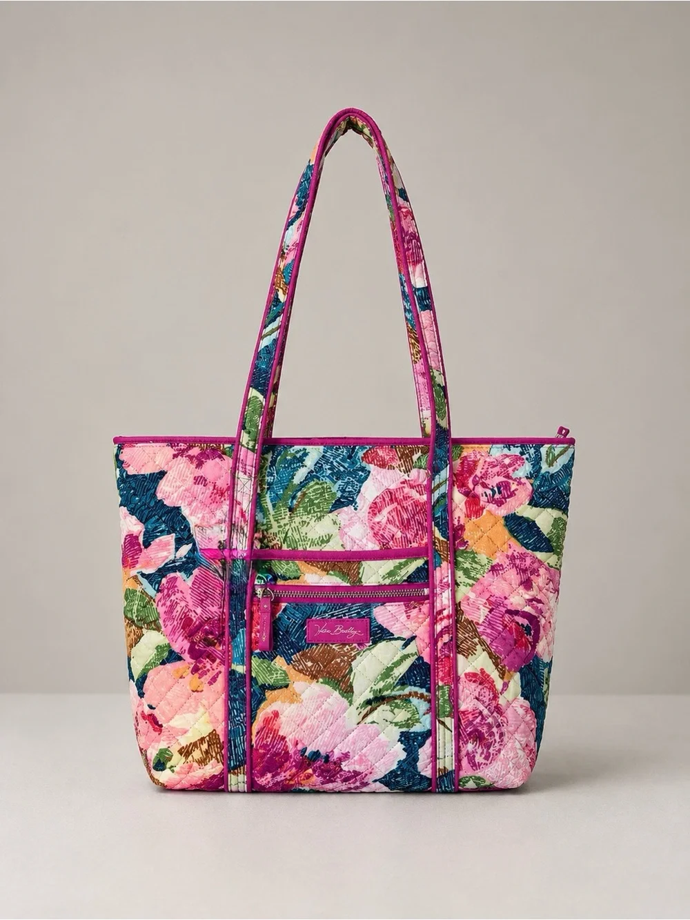 Vera Bradley Superbloom Iconic Villager Tote Bag Floral Watercolor Pink
